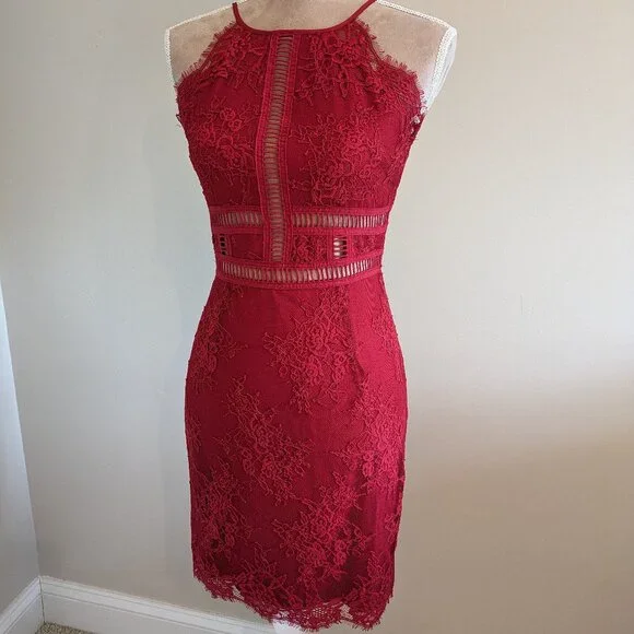 knee length dresses for ladies Cheek Ladder Lace Bicolor Dress main image 1